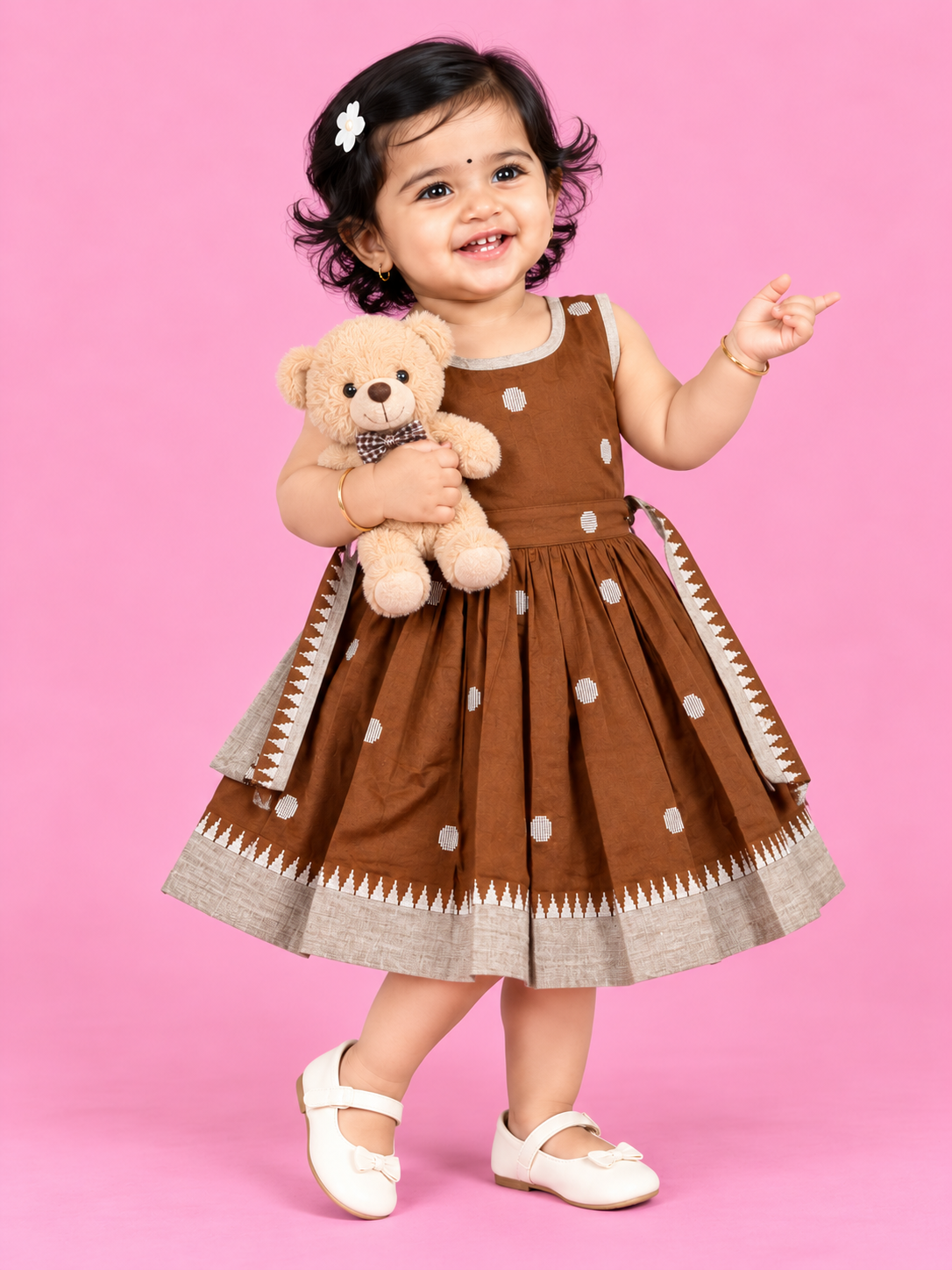 Brown & Grey Polka Dot Baby Frock for Girls – 1 to 3 Years – photo 1