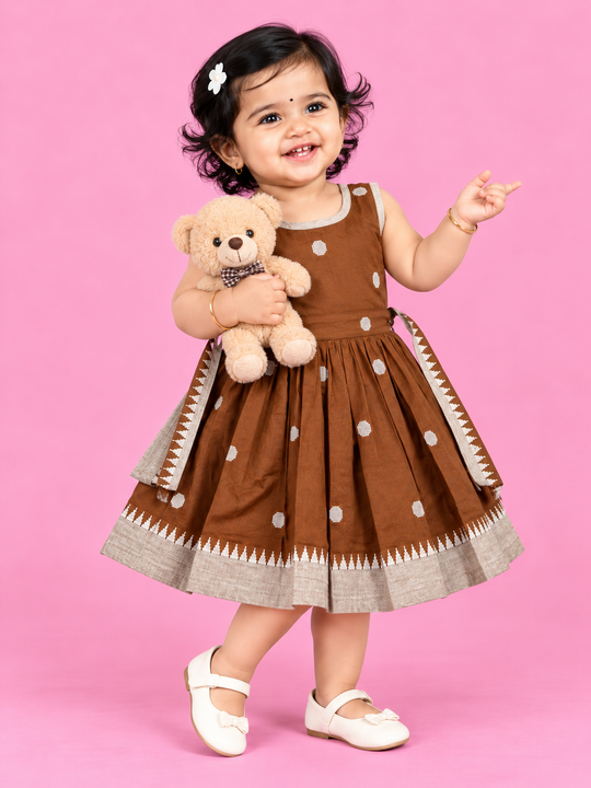 Brown & Grey Polka Dot Baby Frock for Girls – 1 to 3 Years – photo 1