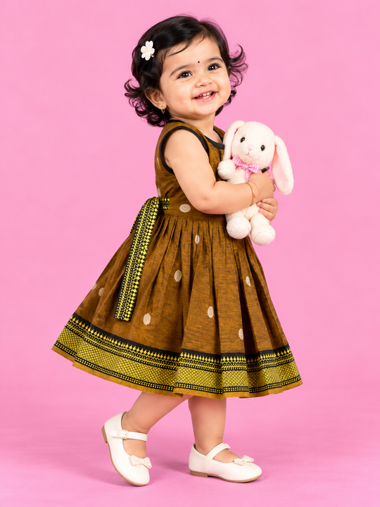Brown & Yellow Polka Dot Baby Frock for Girls – 1 to 3 Years – photo 1