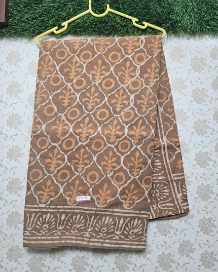 Vasundhara 120count Printed Cotton Saree with Pastel brown colour