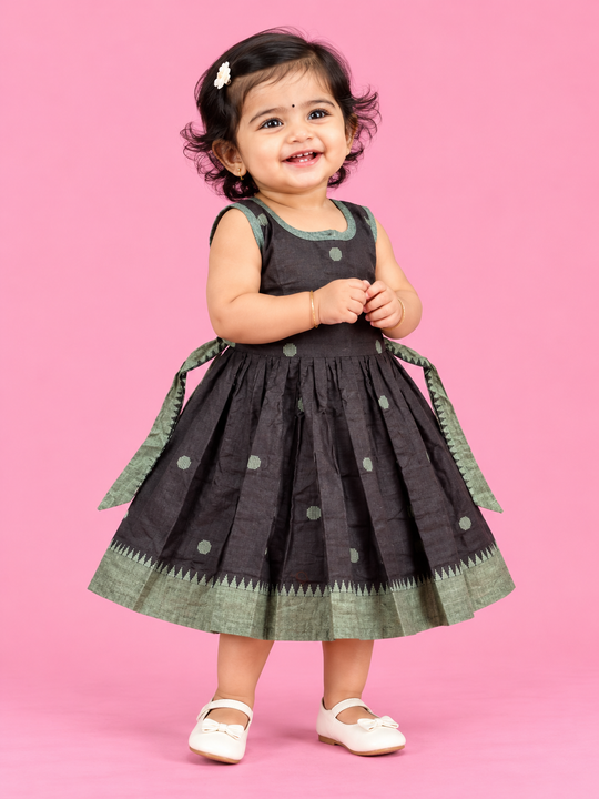 Charcoal Grey Polka Dot Baby Frock for Girls – 1 to 3 Years – photo 1