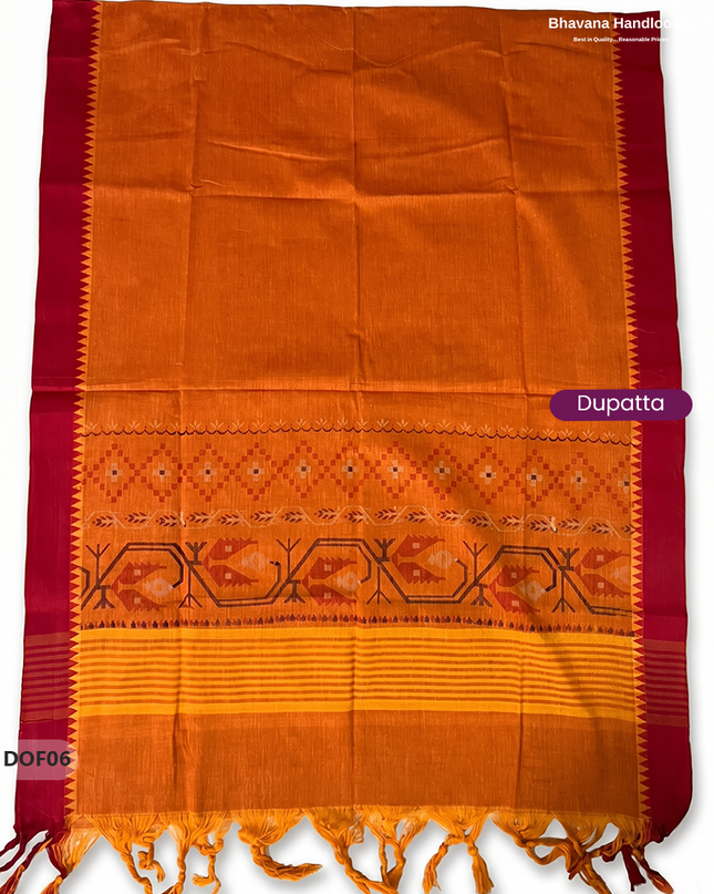 Mangalagiri Handloom Printed Cotton Kurti Set Tomato Red Colour with Elastic Bottom | Ready-to-Wear Ethnic Wear