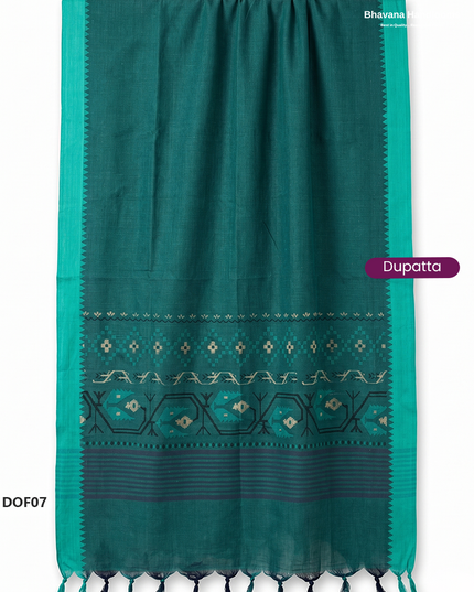 Mangalagiri Handloom Printed Cotton Kurti Set Sea Green Colour with Elastic Bottom | Ready-to-Wear Ethnic Wear