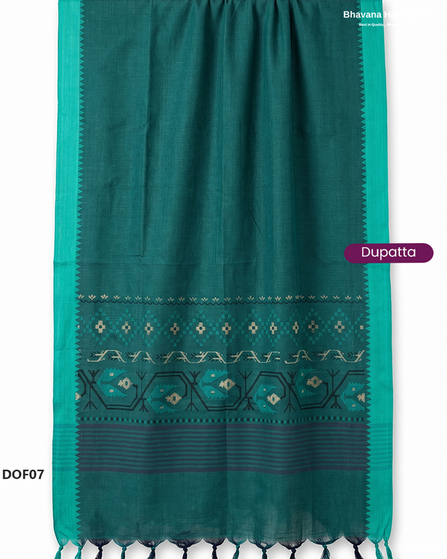Mangalagiri Handloom Printed Cotton Kurti Set Sea Green Colour with Elastic Bottom | Ready-to-Wear Ethnic Wear