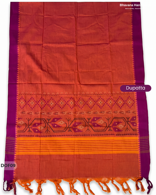 Mangalagiri Handloom Printed Cotton Kurti Set Rani Pink Colour with Elastic Bottom | Ready-to-Wear Ethnic Wear