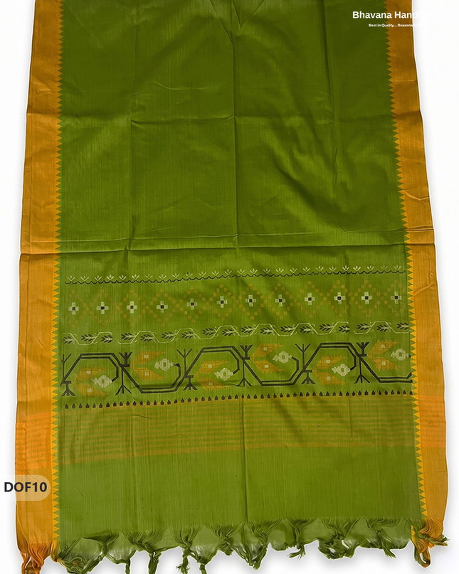 Mangalagiri Handloom Printed Cotton Kurti Set Yellow Colour with Elastic Bottom | Ready-to-Wear Ethnic Wear