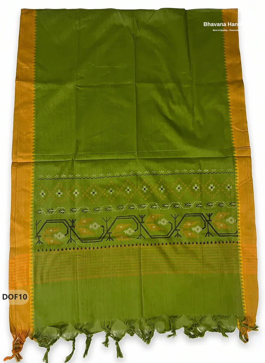 Mangalagiri Handloom Printed Cotton Kurti Set Yellow Colour with Elastic Bottom | Ready-to-Wear Ethnic Wear