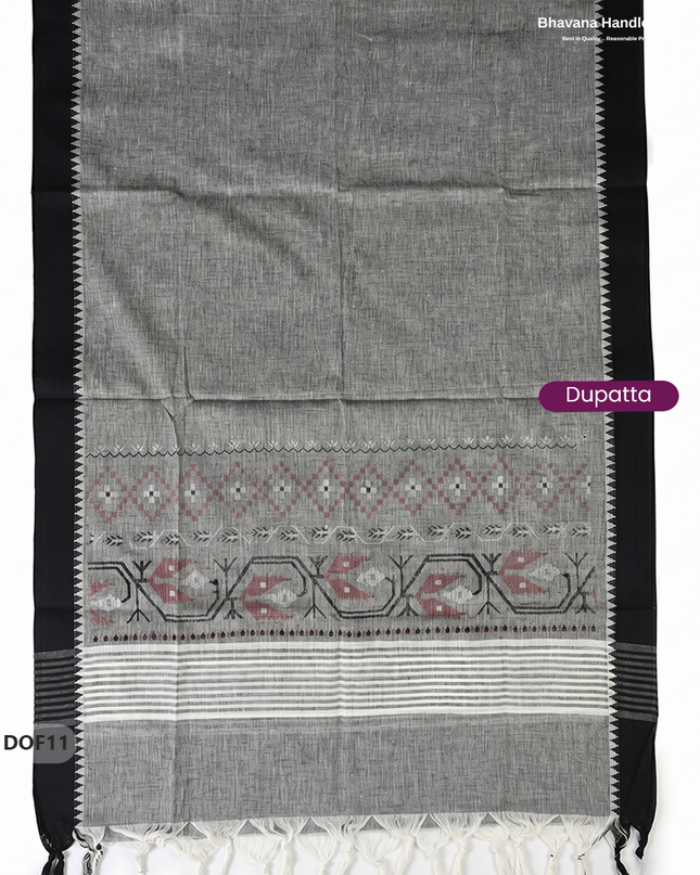 Mangalagiri Handloom Printed Cotton Kurti Set Black Colour with Elastic Bottom | Ready-to-Wear Ethnic Wear