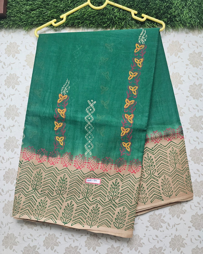 Vasundhara 120count Printed Cotton Saree with Green colour