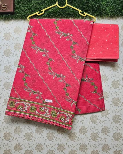 Vasundhara 120count Printed Cotton Saree with Red colour