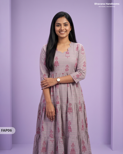 Stylish Malai Cotton Frock in Lavender Grey Colour | Breathable Daily Wear
