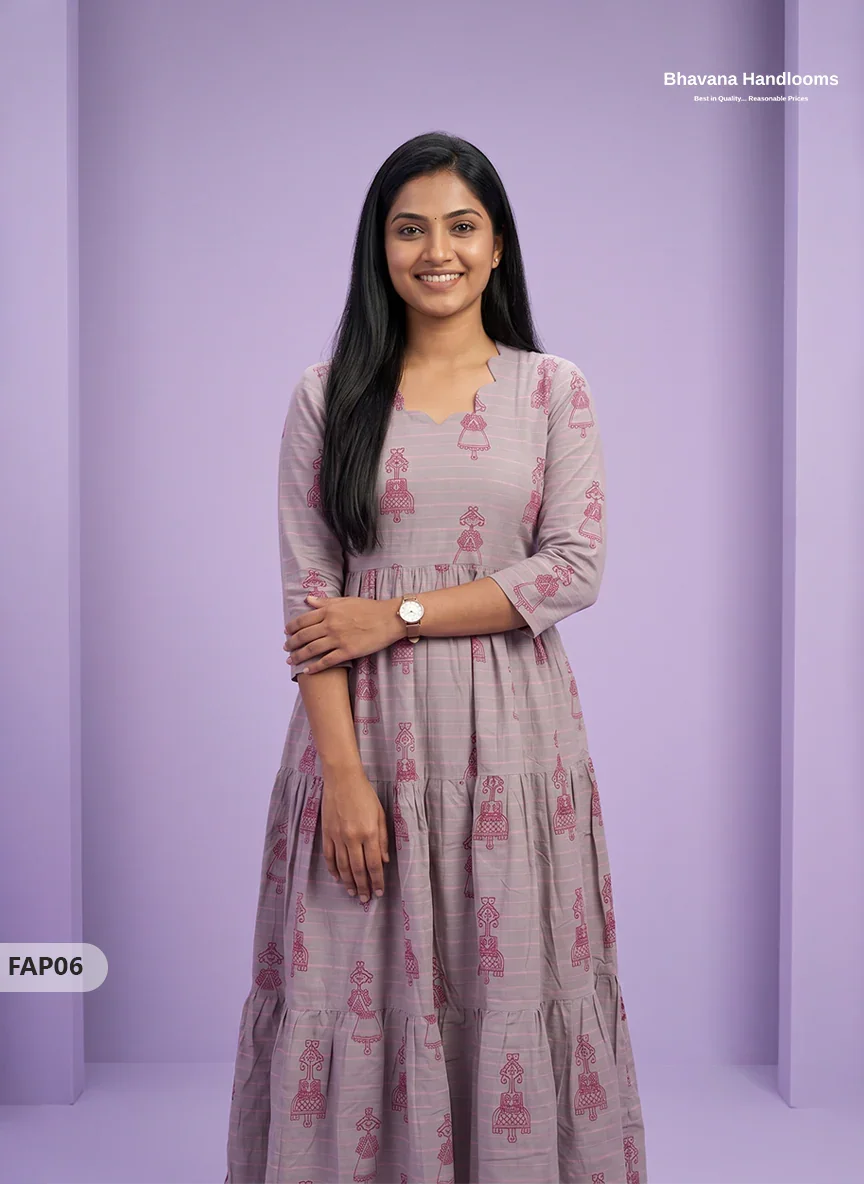 Stylish Malai Cotton Frock in Lavender Grey Colour | Breathable Daily Wear