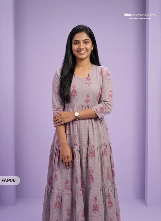 Stylish Malai Cotton Frock in Lavender Grey Colour | Breathable Daily Wear