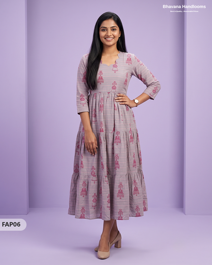 Stylish Malai Cotton Frock in Lavender Grey Colour | Breathable Daily Wear