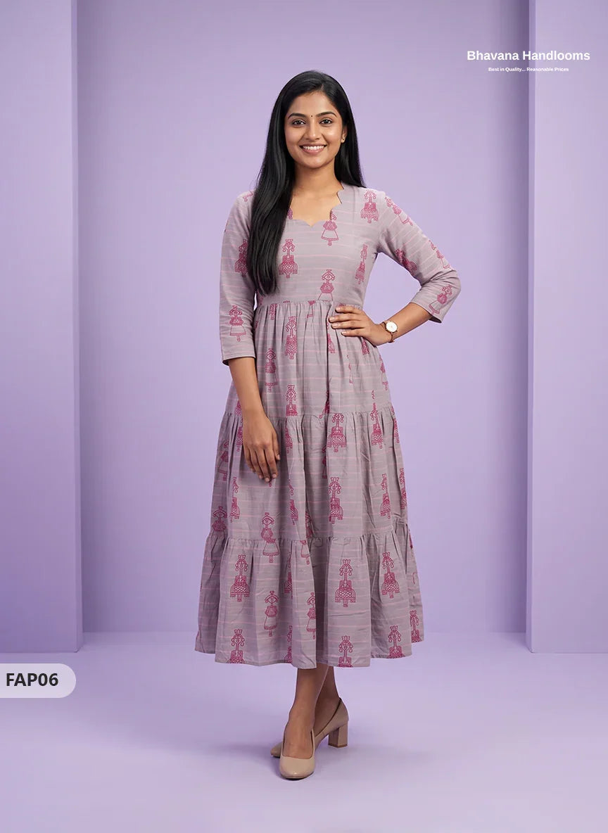 Stylish Malai Cotton Frock in Lavender Grey Colour | Breathable Daily Wear