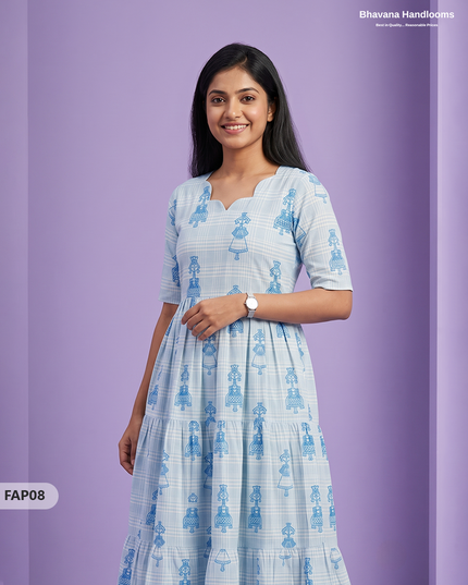 Stylish Malai Cotton Frock in Sky Blue Colour | Breathable Daily Wear