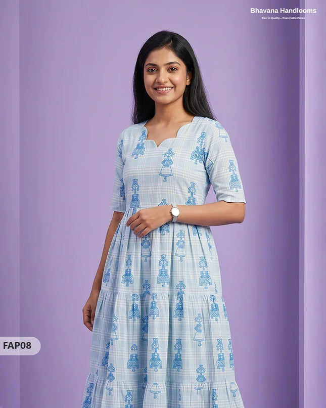 Stylish Malai Cotton Frock in Sky Blue Colour | Breathable Daily Wear