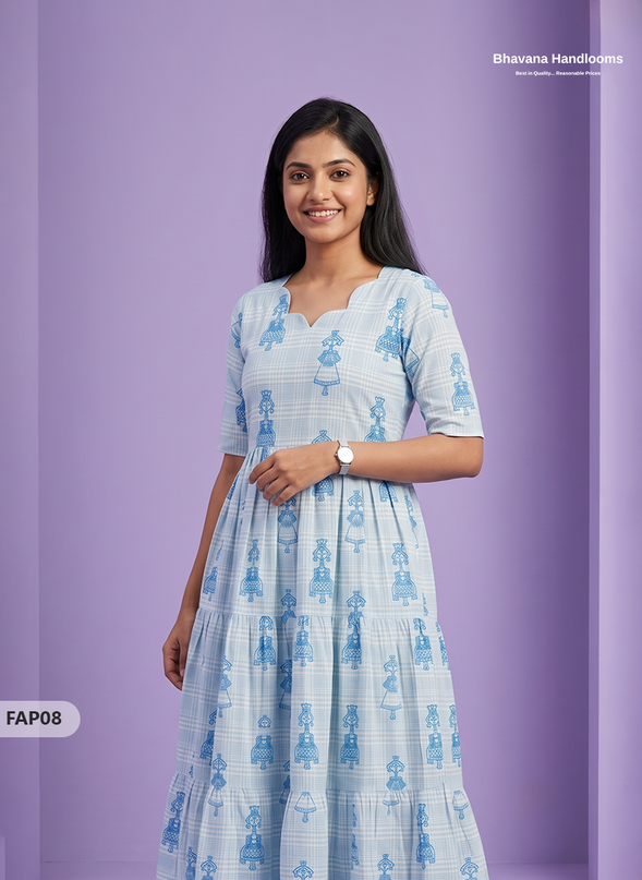 Stylish Malai Cotton Frock in Sky Blue Colour | Breathable Daily Wear