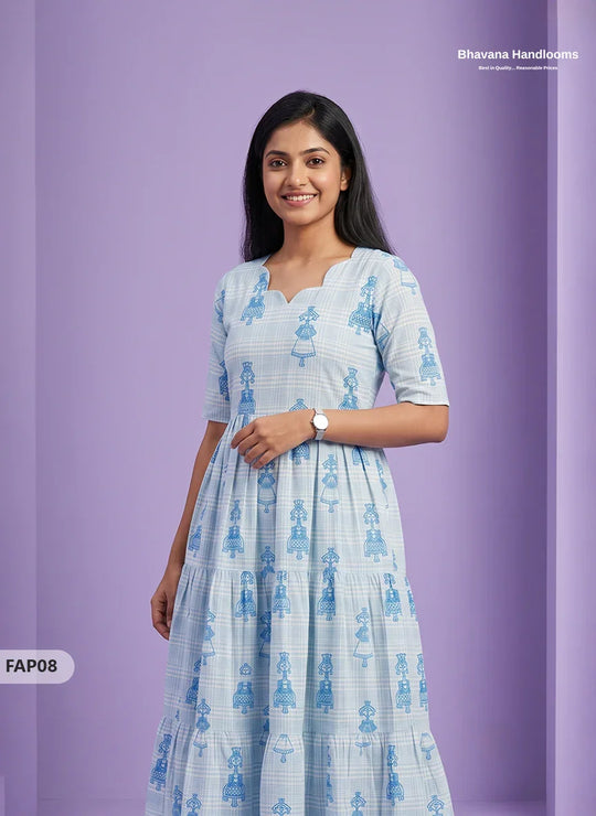 Stylish Malai Cotton Frock in Sky Blue Colour | Breathable Daily Wear