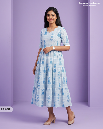 Stylish Malai Cotton Frock in Sky Blue Colour | Breathable Daily Wear
