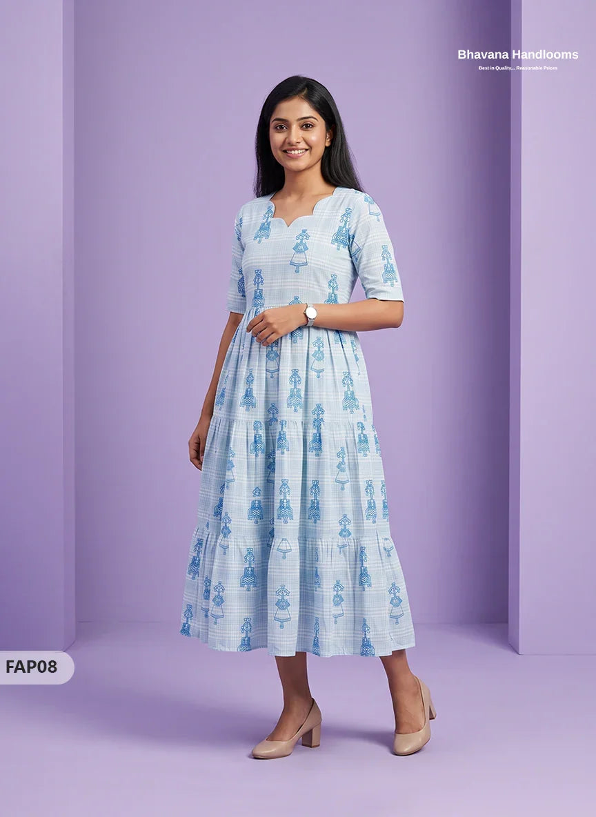 Stylish Malai Cotton Frock in Sky Blue Colour | Breathable Daily Wear