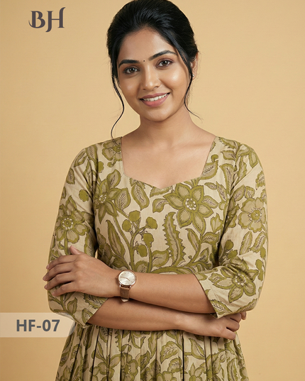 Kalamkari Design Frock – Desert Sand Colour | Handloom Ethnic Wear with Half Lining