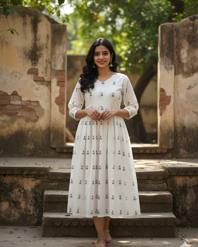 Elegant White Cotton Frock – Comfortable Daily & Occasion Wear