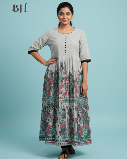 Ramayanam Cotton Frock Pastel Gray – Premium Ethnic Wear for Women & Girls