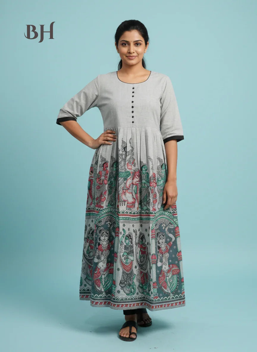 Ramayanam Cotton Frock Pastel Gray – Premium Ethnic Wear for Women & Girls