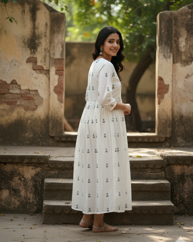 Elegant White Cotton Frock – Comfortable Daily & Occasion Wear