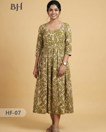 Kalamkari Design Frock – Desert Sand Colour | Handloom Ethnic Wear with Half Lining