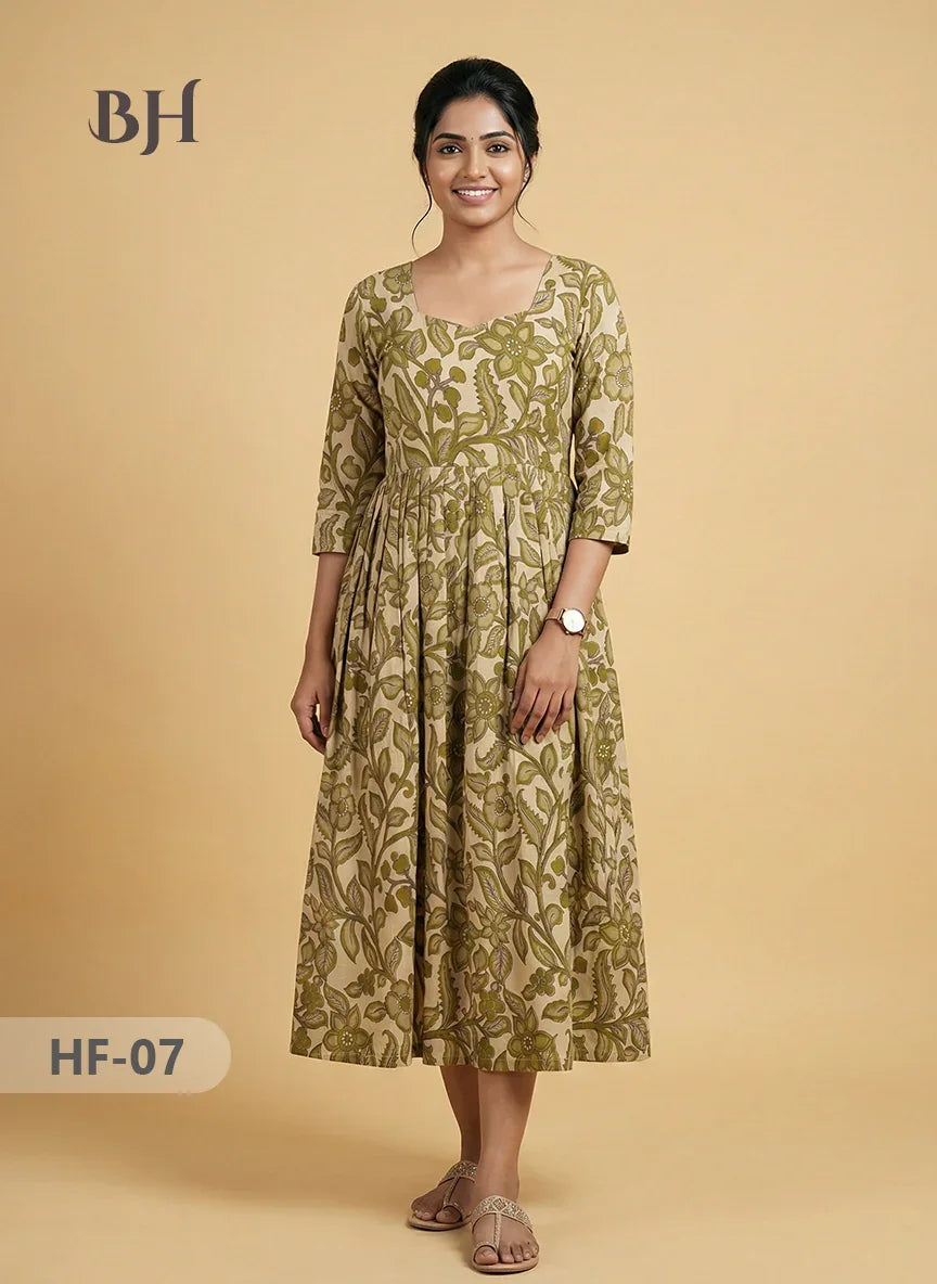Kalamkari Design Frock – Desert Sand Colour | Handloom Ethnic Wear with Half Lining
