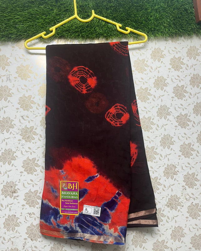Georgette Printed Saree With Coffe Color