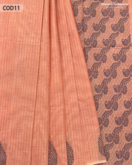 Traditional Coimbatore Handloom Saree – Thread Woven, Small Border, Pale Copper colour