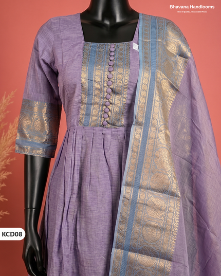 Premium Kanchi Cotton 2PC Frock Set in Lavender Purple with Dupatta | Elegant Traditional Wear