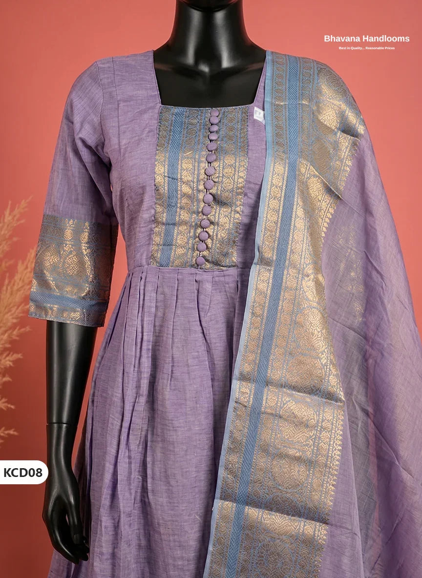Premium Kanchi Cotton 2PC Frock Set in Lavender Purple with Dupatta | Elegant Traditional Wear