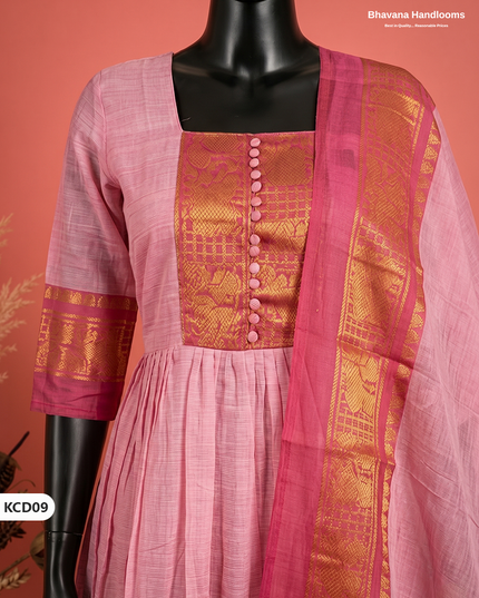 Premium Kanchi Cotton 2PC Frock Set in Soft Rose Pink with Dupatta | Elegant Traditional Wear