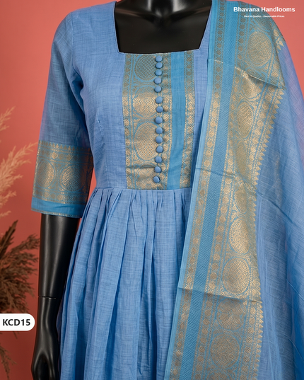 Premium Kanchi Cotton 2PC Frock Set in Sky Blue with Dupatta | Elegant Traditional Wear