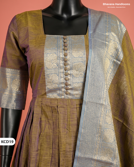 Premium Kanchi Cotton 2PC Frock Set in Classic Drak Mustard Brown with Dupatta | Elegant Traditional Wear