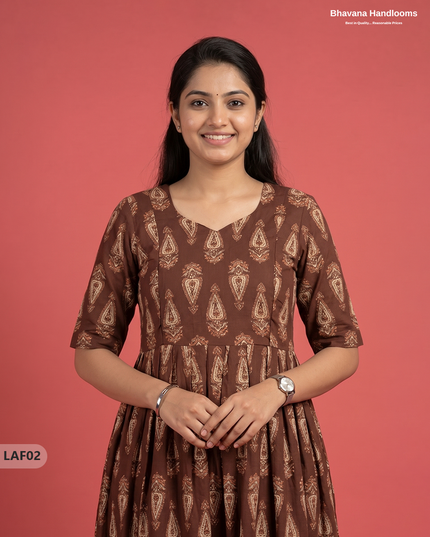 Feeding Frock with Kalamkari Design – Maroon Color | Invisible Zips | Half Lining Maternity Wearb