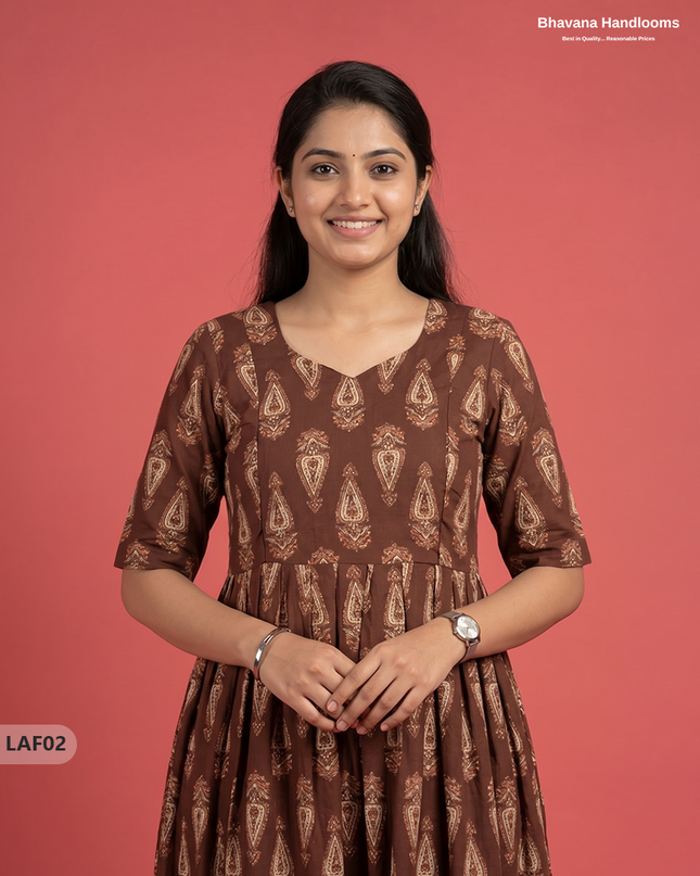 Feeding Frock with Kalamkari Design – Maroon Color | Invisible Zips | Half Lining Maternity Wearb