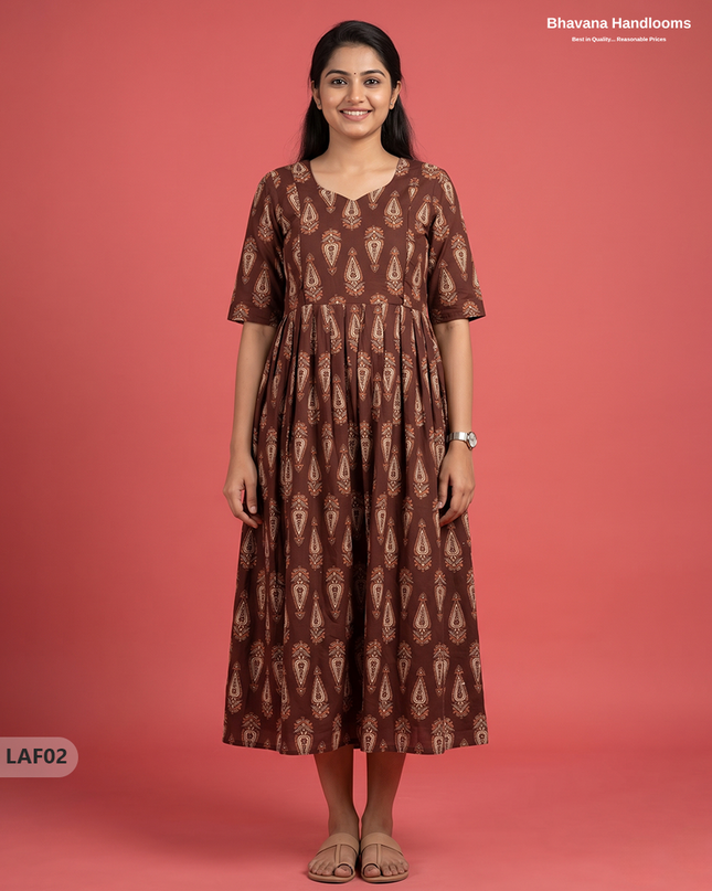 Feeding Frock with Kalamkari Design – Maroon Color | Invisible Zips | Half Lining Maternity Wearb