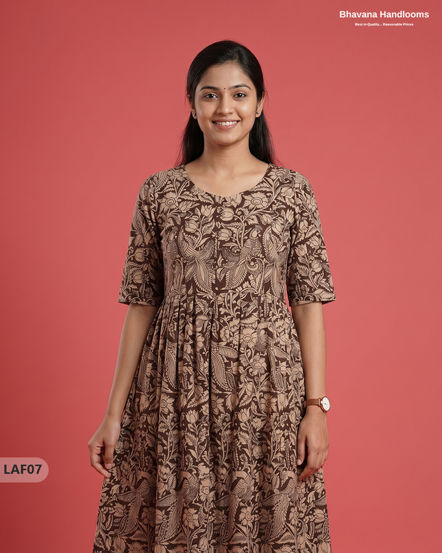 Feeding Frock with Kalamkari Design – Snuff Color | Invisible Zips | Half Lining Maternity Wearb