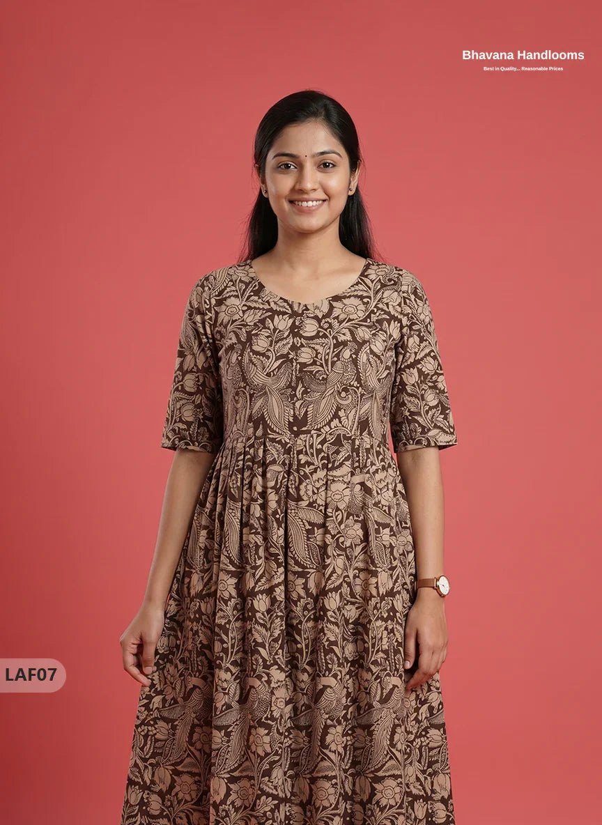 Feeding Frock with Kalamkari Design – Snuff Color | Invisible Zips | Half Lining Maternity Wearb