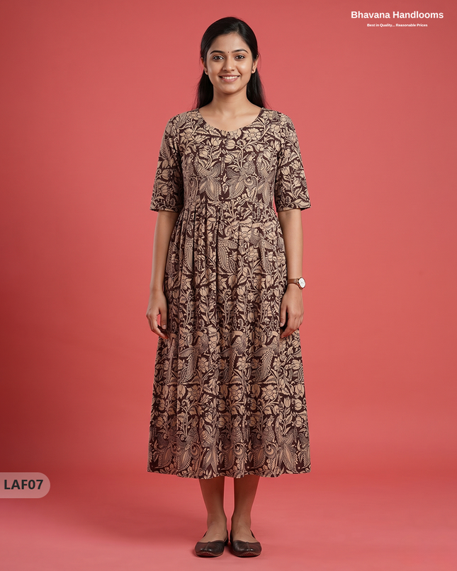 Feeding Frock with Kalamkari Design – Snuff Color | Invisible Zips | Half Lining Maternity Wearb
