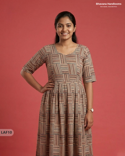 Feeding Frock with Kalamkari Design – Beige Color | Invisible Zips | Half Lining Maternity Wearb