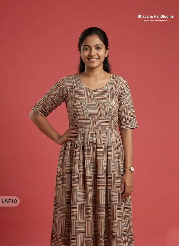 Feeding Frock with Kalamkari Design – Beige Color | Invisible Zips | Half Lining Maternity Wearb