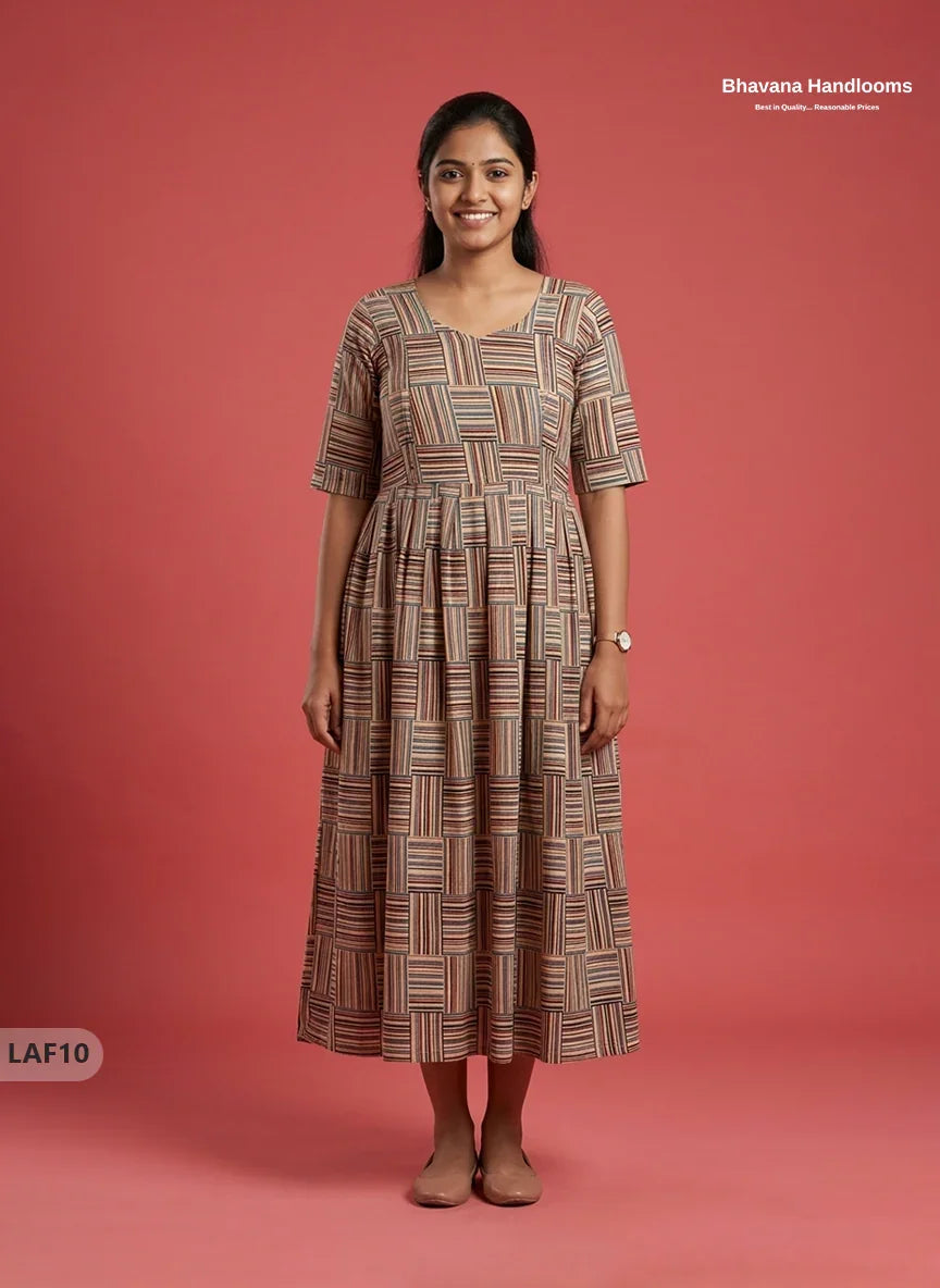 Feeding Frock with Kalamkari Design – Beige Color | Invisible Zips | Half Lining Maternity Wearb