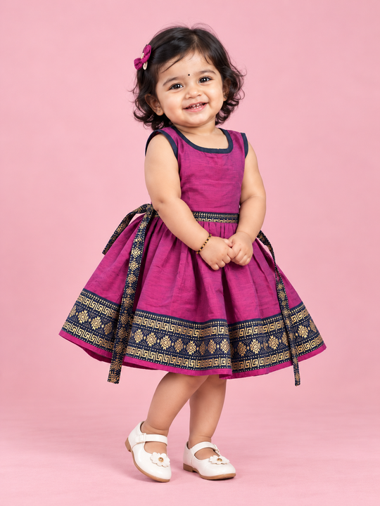 Magenta & Navy Border Baby Frock for Girls – 1 to 3 Years – photo 1
