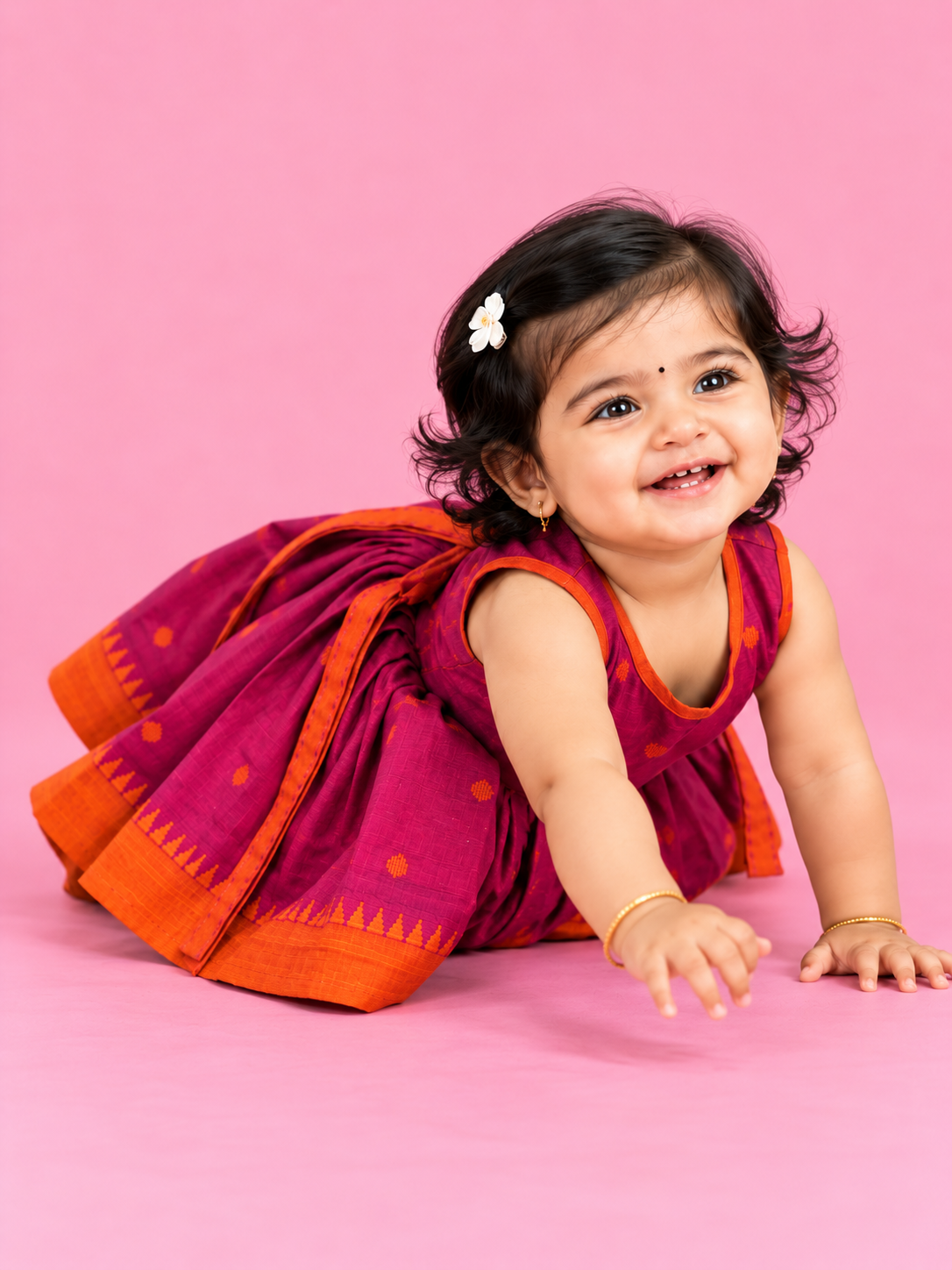 Magenta Polka Dot Baby Frock for Girls – 1 to 3 Years – photo 2